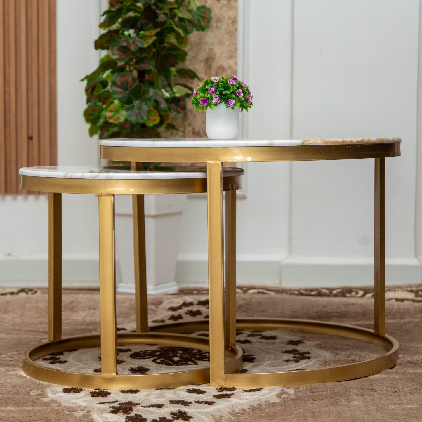 TABLE BASSE 2 PIÈCES ROND MÉTAL 3 BARRES