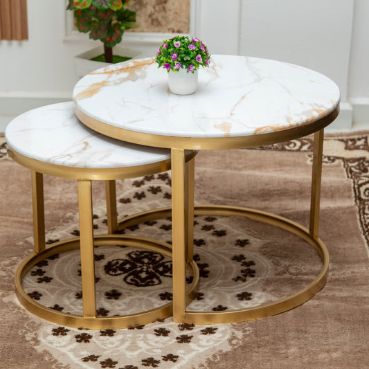 TABLE BASSE 2 PIÈCES ROND MÉTAL 3 BARRES