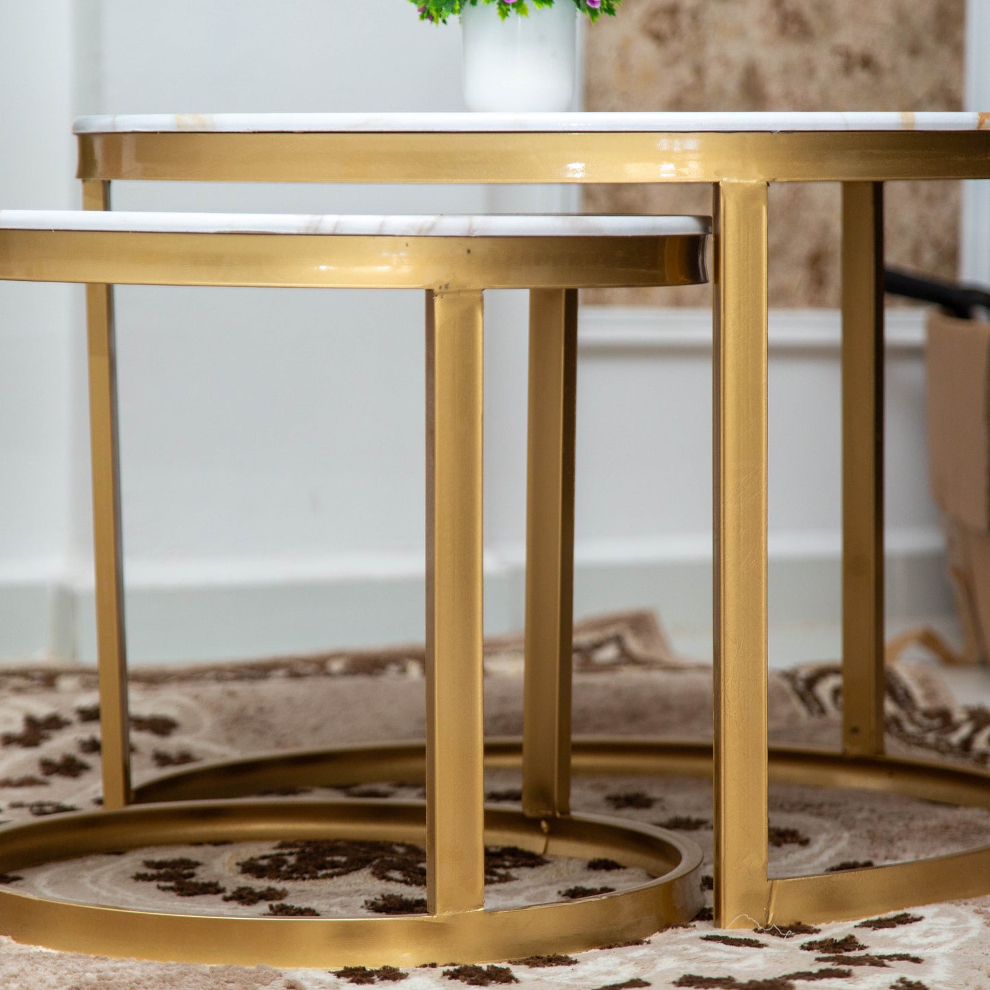 TABLE BASSE 2 PIÈCES ROND MÉTAL 3 BARRES