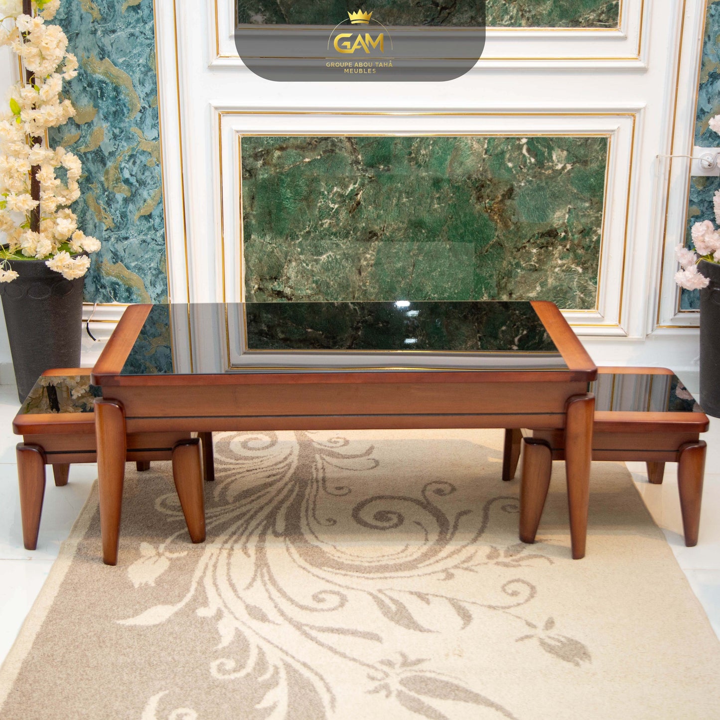 TABLE BASSE 3 PIÈCES CARRÉ 2 LIGNES HÊTRE