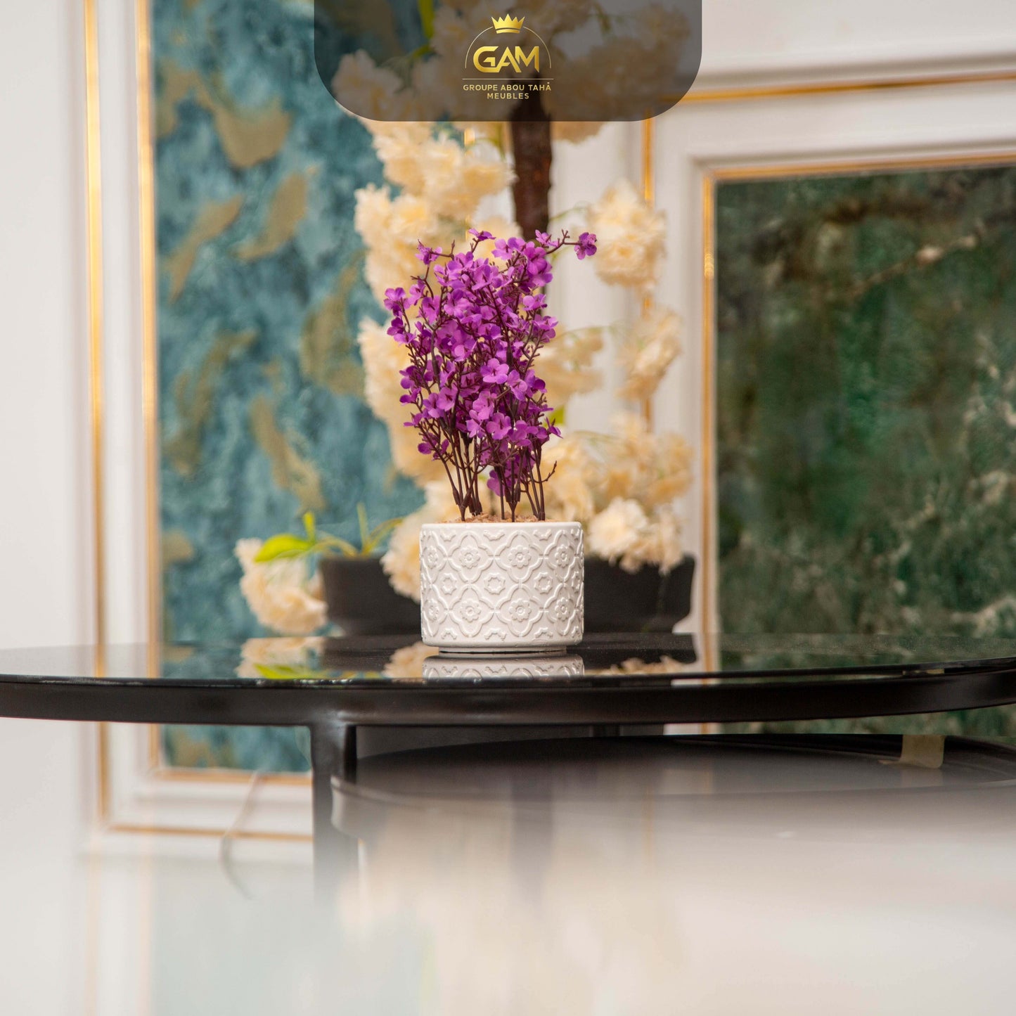 TABLE BASSE 2 PIÈCE ROND  EN VERRE NOIR