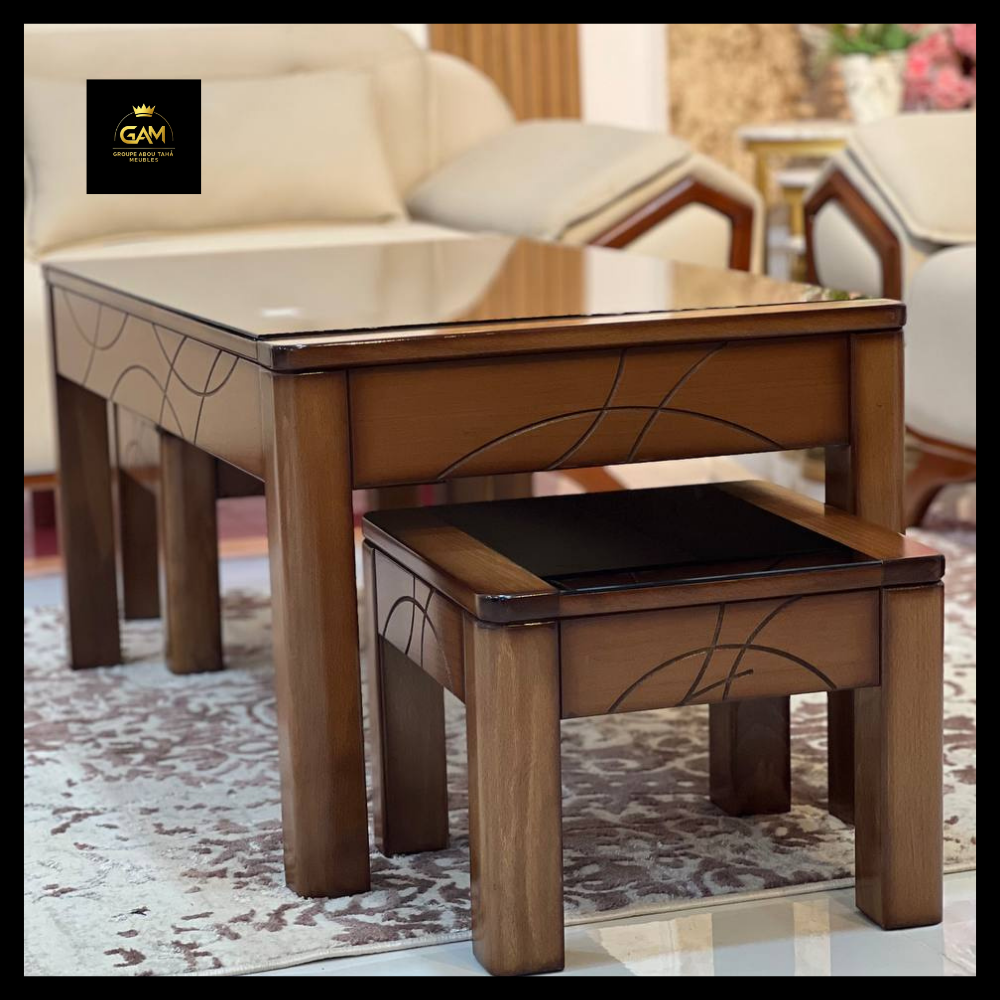 TABLE BASSE 3 PIÈCES CARRÉ 2 LIGNES HÊTRE