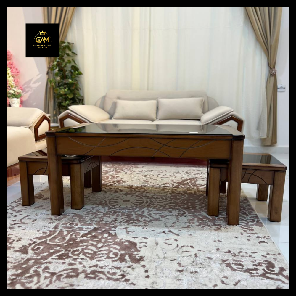 TABLE BASSE 3 PIÈCES CARRÉ 2 LIGNES HÊTRE