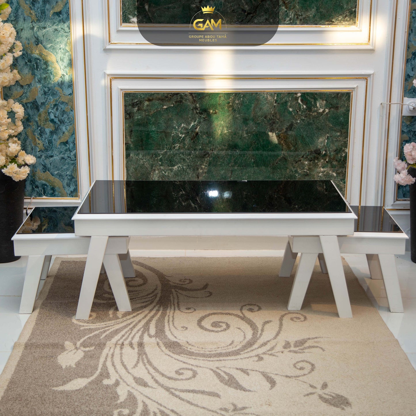 TABLE BASSE 3 PIÈCES CARRÉ HÊTRE EN VERRE