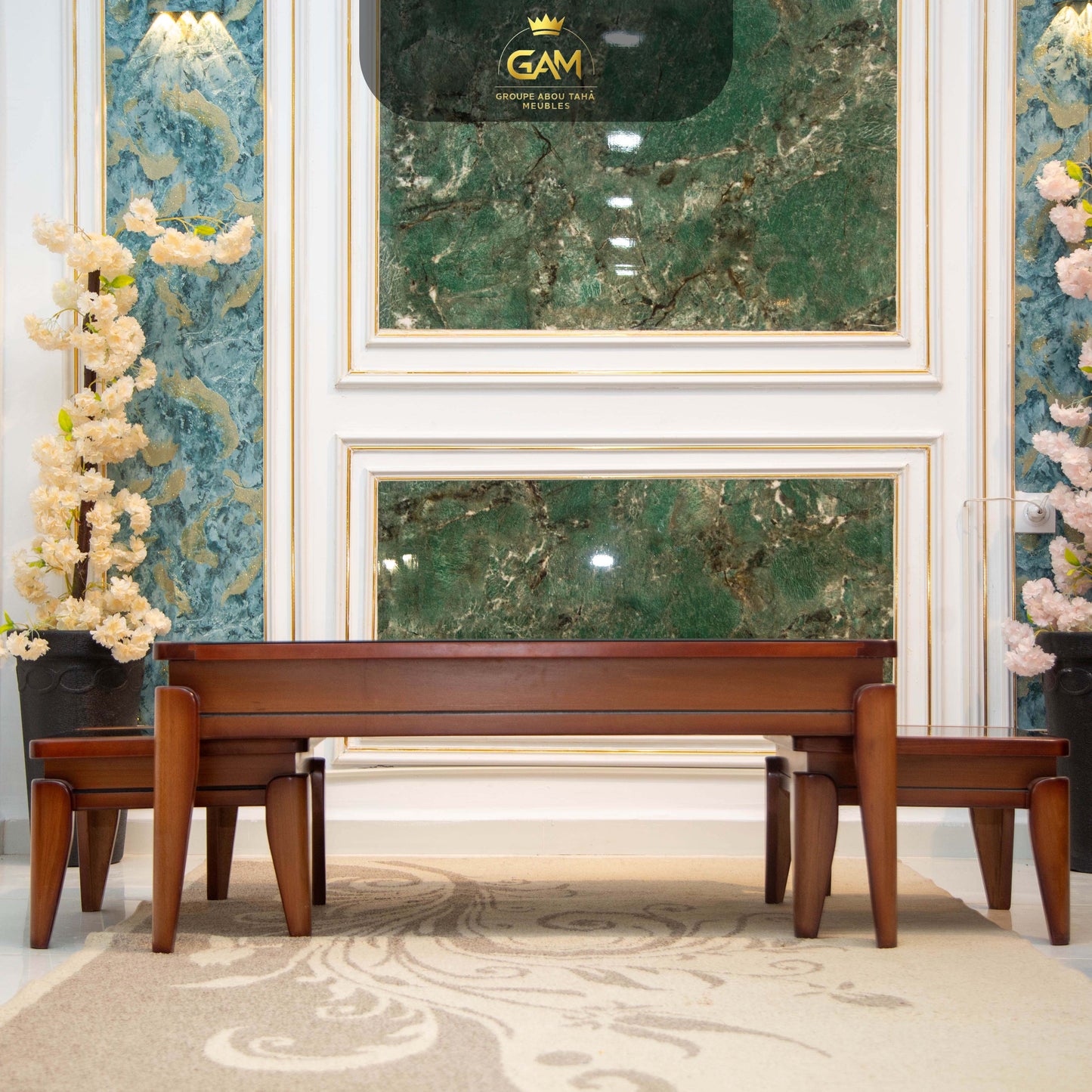 TABLE BASSE 3 PIÈCES CARRÉ 2 LIGNES HÊTRE