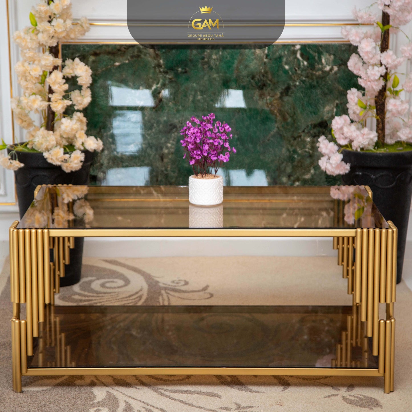 TABLE BASSE 1 PIÈCE 2 ÉTAGES CARRÉ EN VERRE