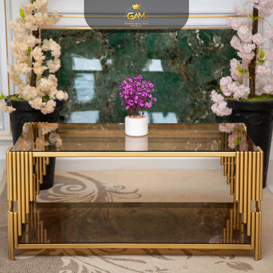 TABLE BASSE 1 PIÈCE 2 ÉTAGES CARRÉ EN VERRE